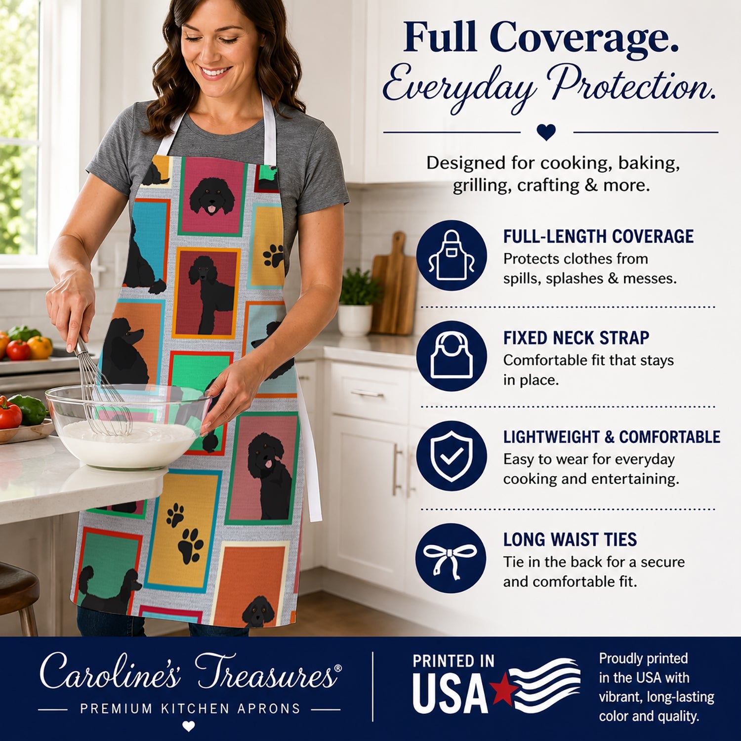Lots of Black Standard Poodle Apron Cooking Kitchen Server Baking Crafts Gardening for Adult Women Men, Unisex, Large, Multicolor