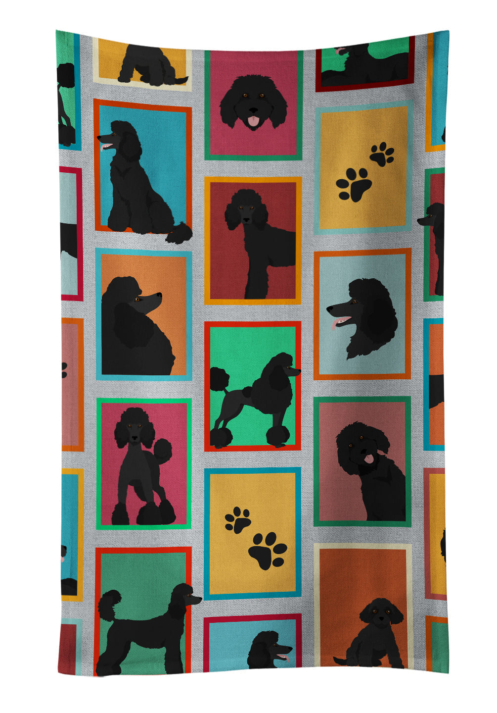 Lots of Black Standard Poodle Kitchen Towel Velour Plush Front and Cotton Loop Back Machine Washable