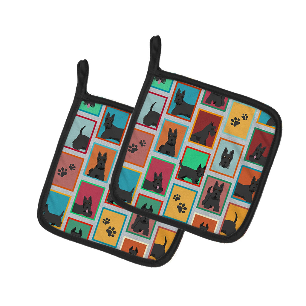 Lots of Scottish Terrier Pot Holder Set of 2 Heat Resistant Quilted Hot Pads 7.5 x 7.5 Inch, Insulated Kitchen Trivets for Cooking & Baking