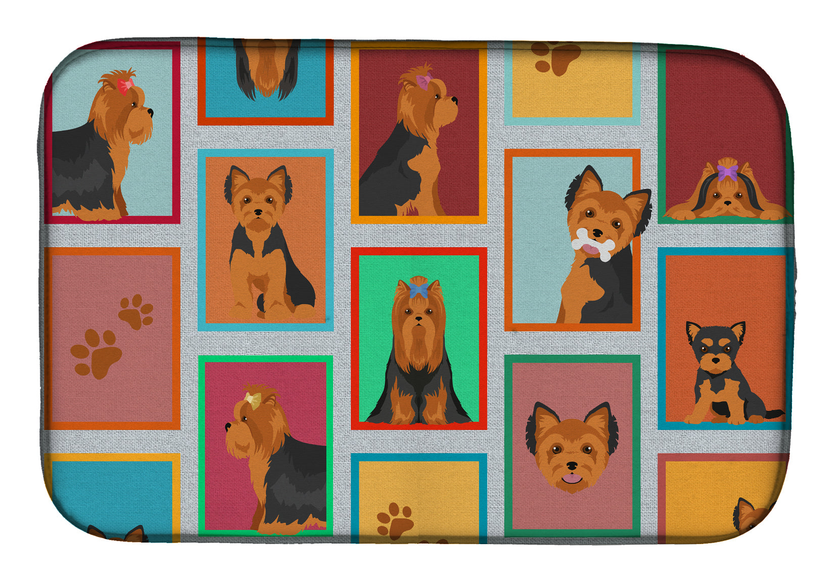 Lots of Black and Tan Yorkie Dish Drying Mat Absorbent Dish Drying Mat Pad for Kitchen Counter Dish Drainer Mat for Countertop, 14 x 21", Multicolor