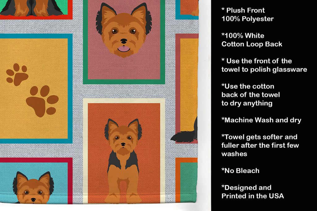 Lots of Black and Tan Yorkie Kitchen Towel Velour Plush Front and Cotton Loop Back Machine Washable