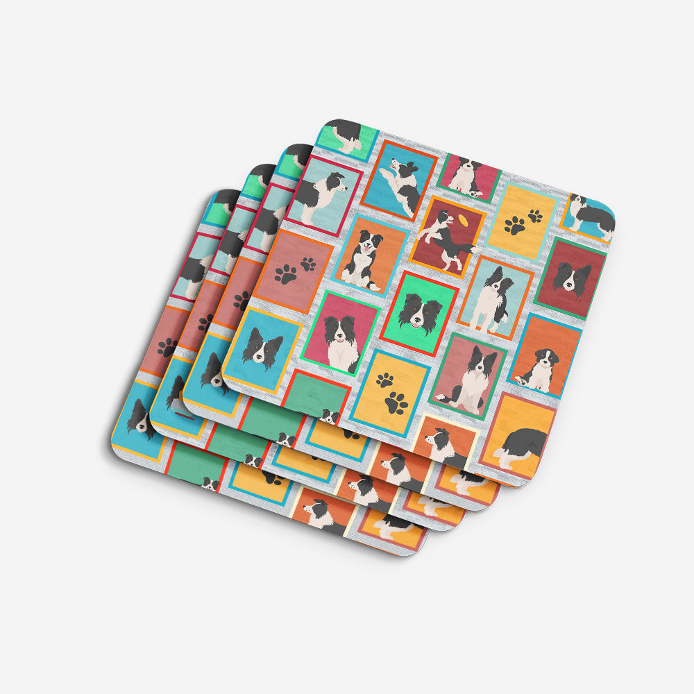 Lots of Border Collie Foam Coasters Set of 4 Cup Coasters for Indoor Outdoor, Tabletop Protection, Anti Slip, Mouse pad Material