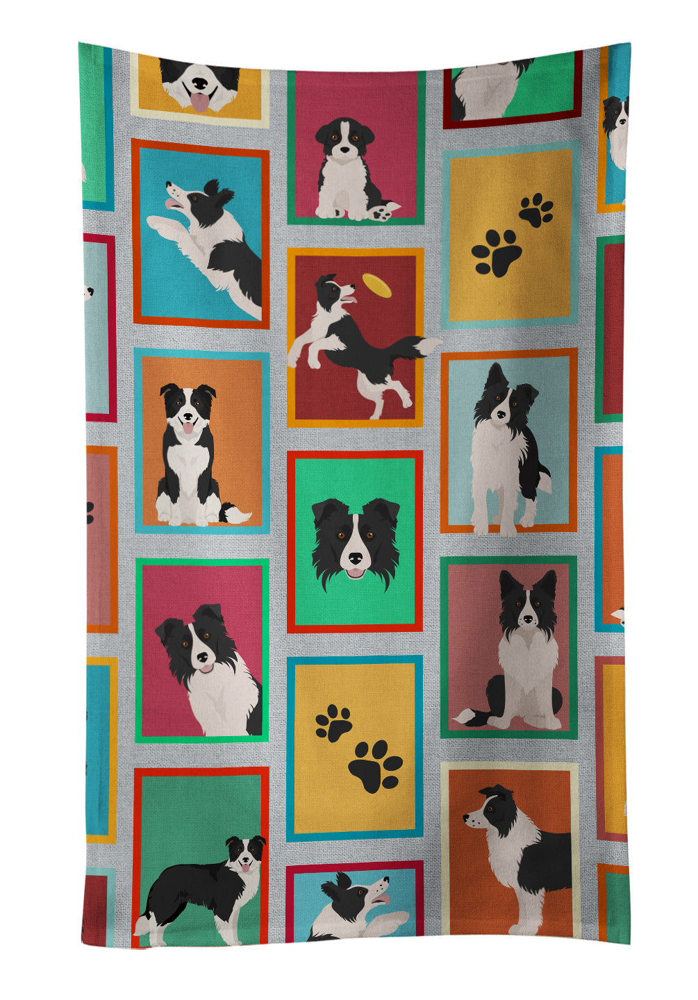 Lots of Border Collie Kitchen Towel Velour Plush Front and Cotton Loop Back Machine Washable