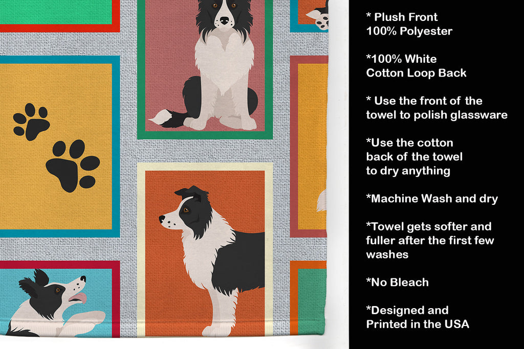 Lots of Border Collie Kitchen Towel Velour Plush Front and Cotton Loop Back Machine Washable