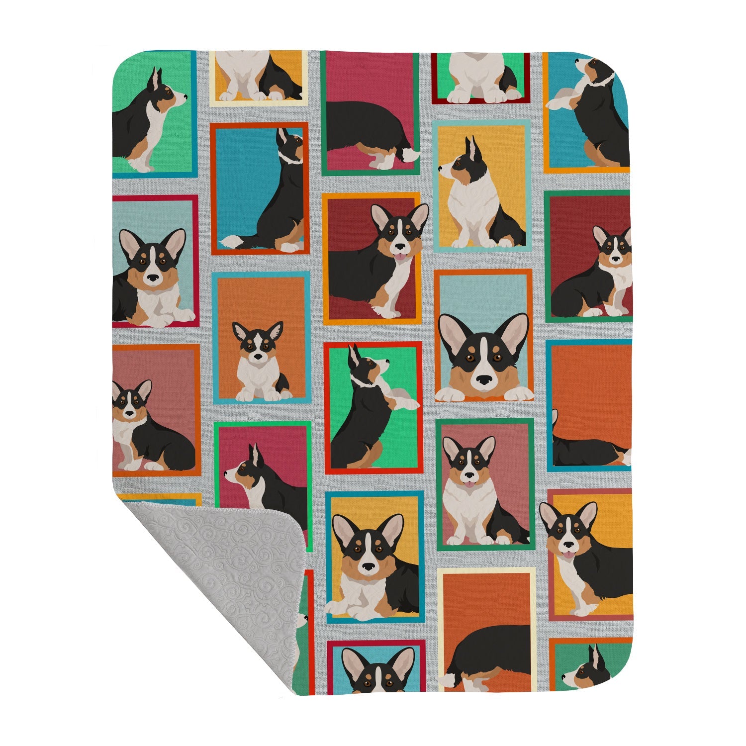 Lots of Tricolor Cardigan Corgi Quilted Blanket 50x60 Artwork Pattern Quilted Throw Blanket for Bed, Couch, Sofa, Soft and Lightweight