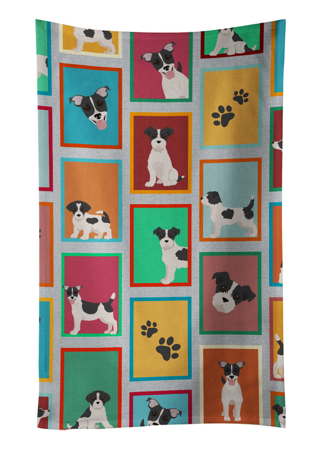 Lots of Jack Russell Terrier Kitchen Towel Velour Plush Front and Cotton Loop Back Machine Washable