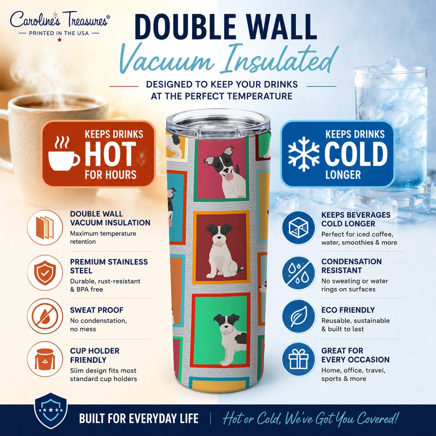 Lots of Jack Russell Terrier Stainless Steel Skinny Tumbler 20 oz Vacuum Double Walled Reusable Insulated Travel Cup