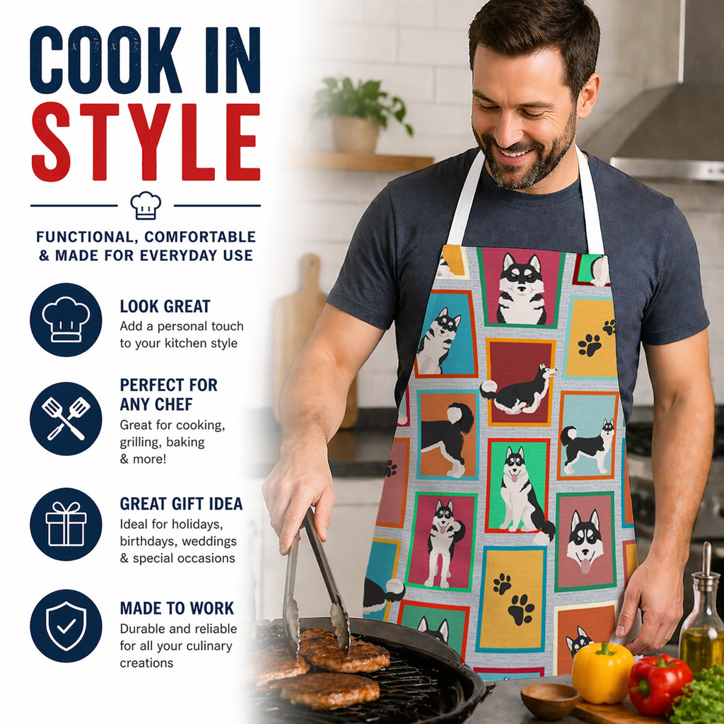 Lots of Siberian Husky Apron Cooking Kitchen Server Baking Crafts Gardening for Adult Women Men, Unisex, Large, Multicolor