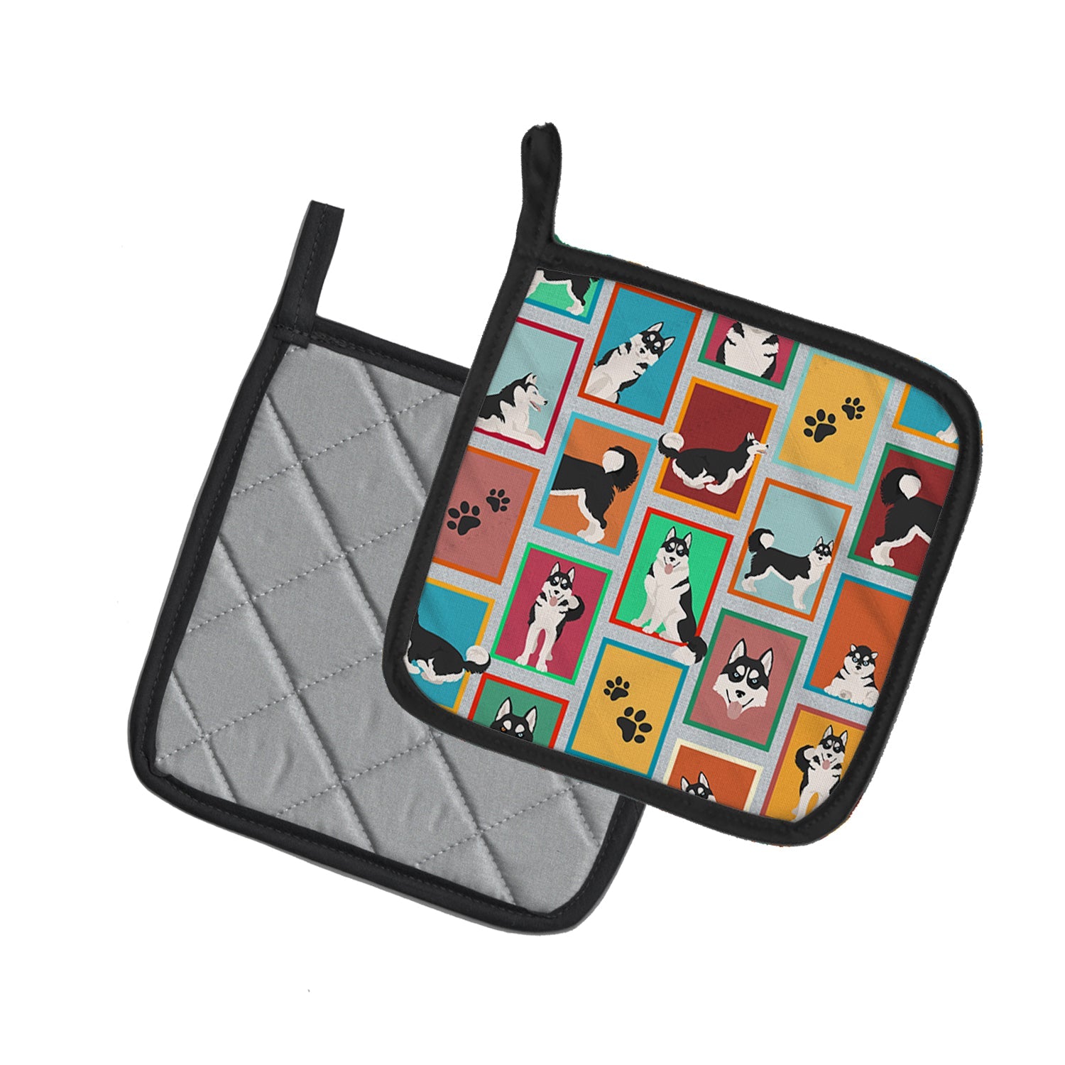 Lots of Siberian Husky Pot Holder Set of 2 Heat Resistant Quilted Hot Pads 7.5 x 7.5 Inch, Insulated Kitchen Trivets for Cooking & Baking