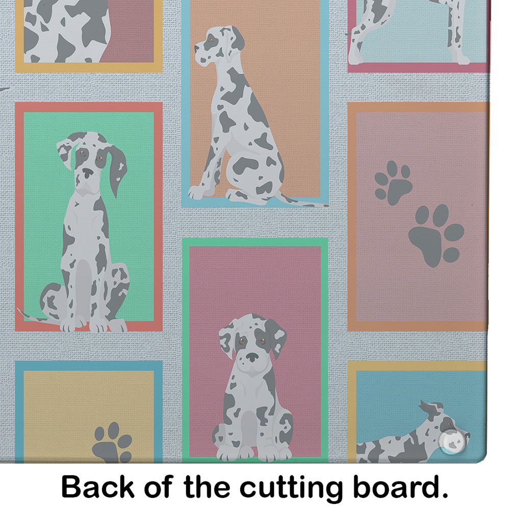 Lots of Harlequin Natural Ears Great Dane Cutting Board Tempered Glass Kitchen Cutting Surface, Heat Resistant Chopping, Non-Slip Feet, Food Prep & Serving