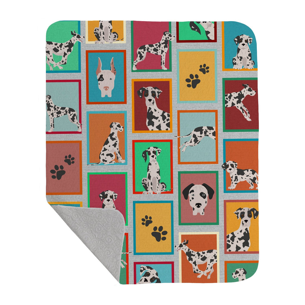 Lots of Harlequin Natural Ears Great Dane Quilted Blanket 50x60 Artwork Pattern Quilted Throw Blanket for Bed, Couch, Sofa, Soft and Lightweight