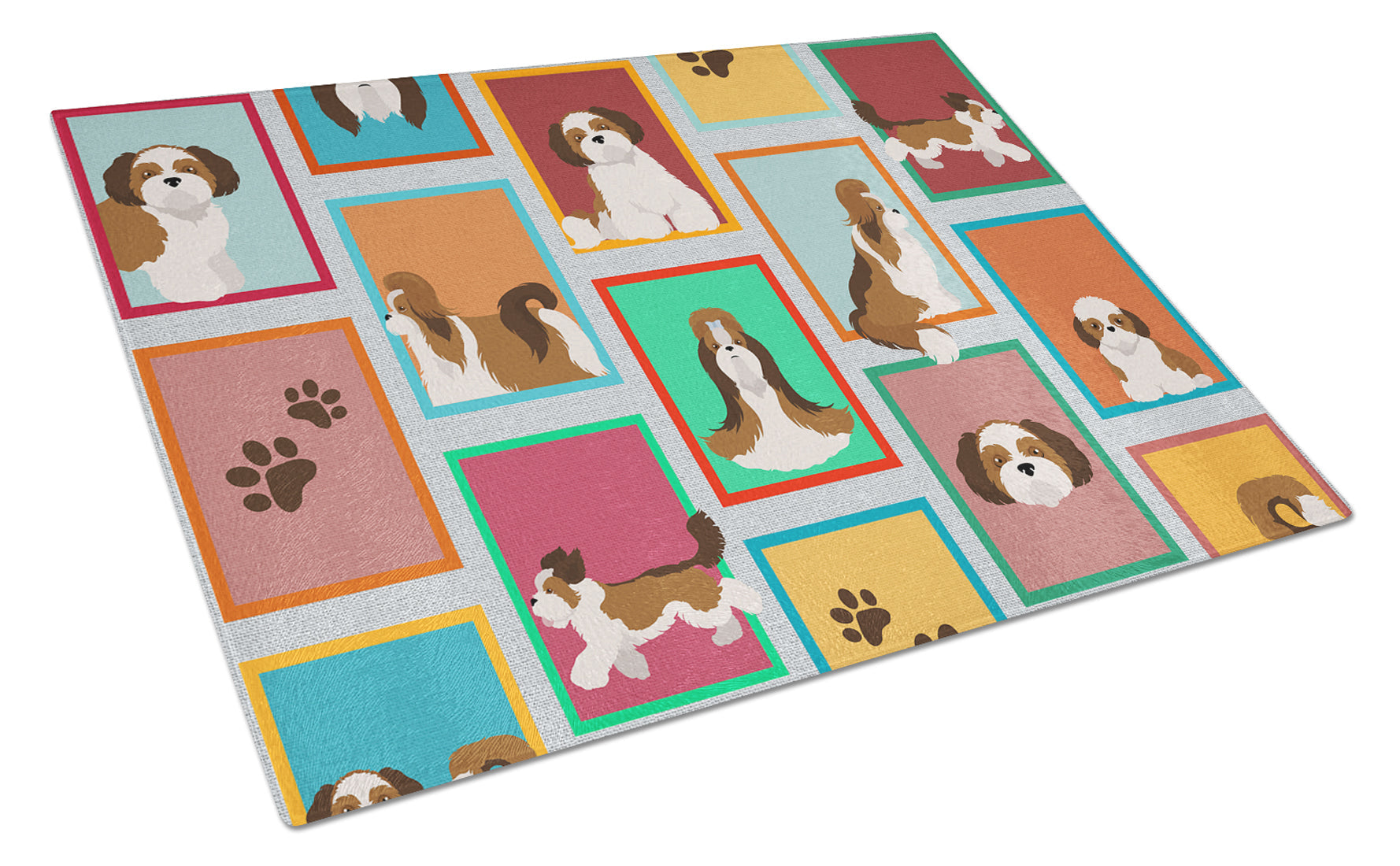 Lots of Shih Tzu Cutting Board Tempered Glass Kitchen Cutting Surface, Heat Resistant Chopping, Non-Slip Feet, Food Prep & Serving