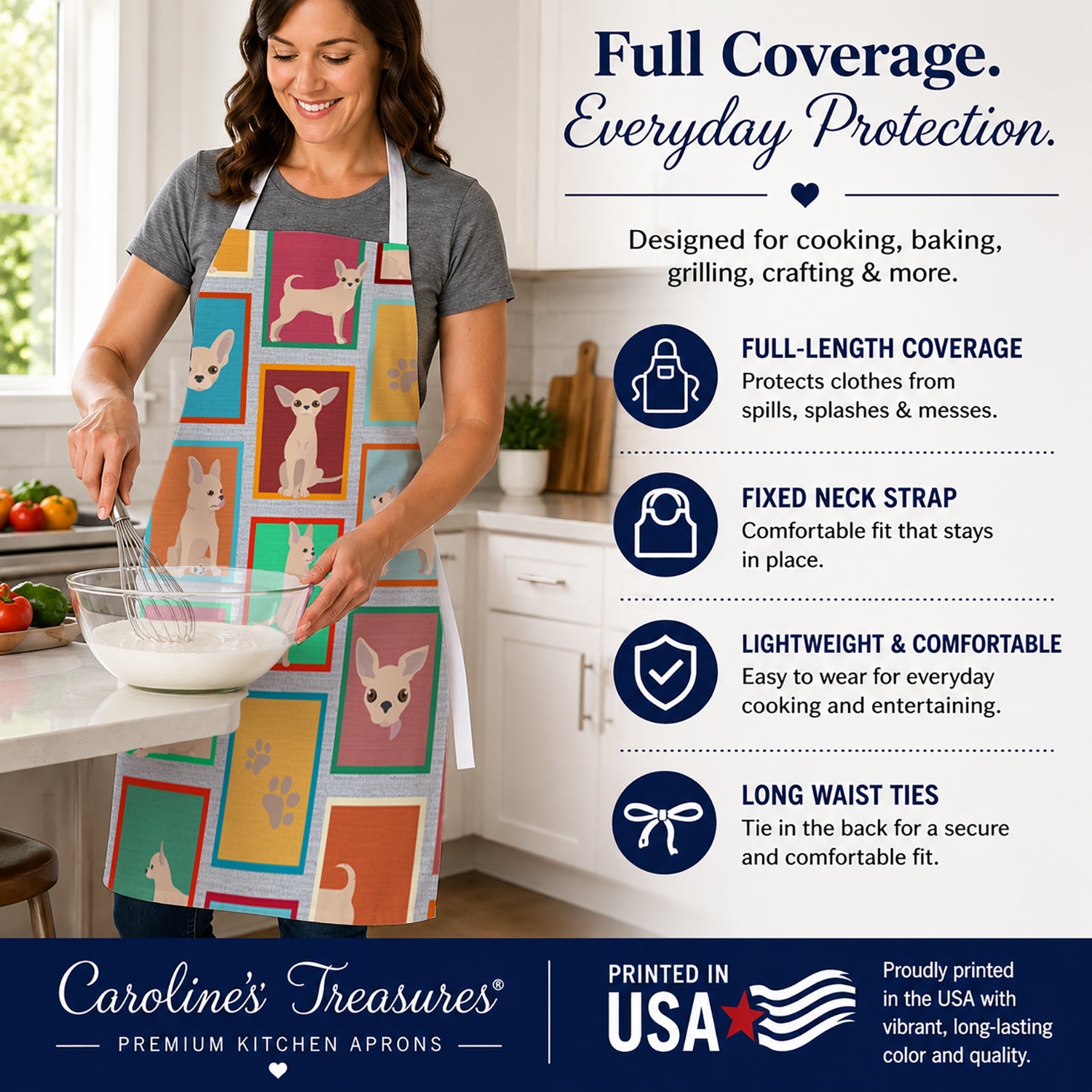 Lots of Chihuahua Apron Cooking Kitchen Server Baking Crafts Gardening for Adult Women Men, Unisex, Large, Multicolor