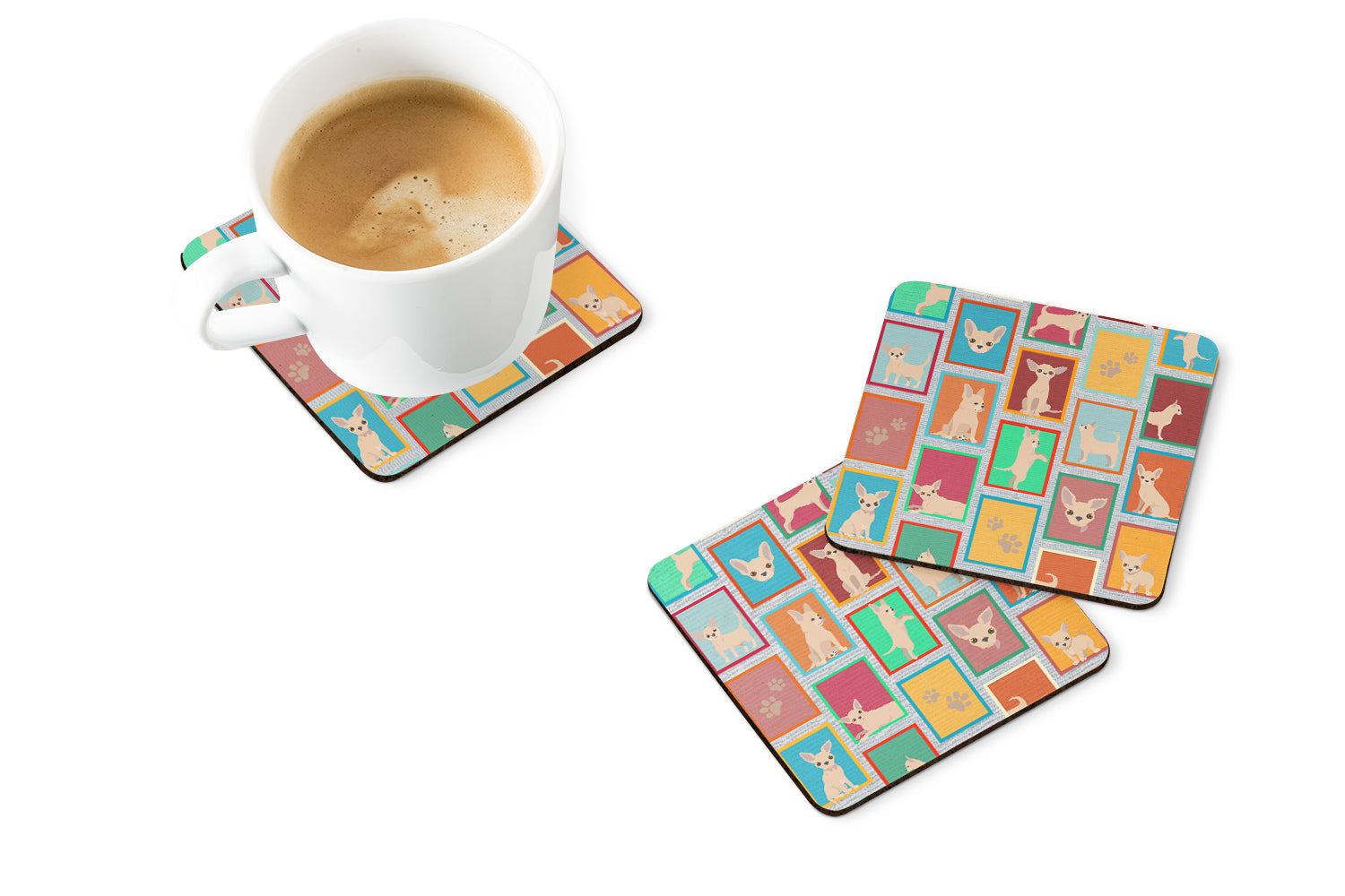 Lots of Chihuahua Foam Coasters Set of 4 Cup Coasters for Indoor Outdoor, Tabletop Protection, Anti Slip, Mouse pad Material