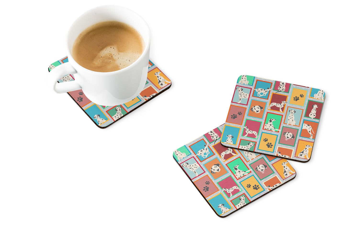 Lots of Dalmatian Foam Coasters Set of 4 Cup Coasters for Indoor Outdoor, Tabletop Protection, Anti Slip, Mouse pad Material