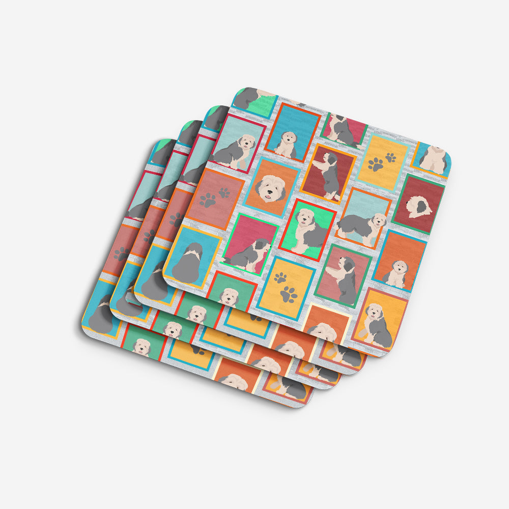 Lots of Old English Sheepdog Foam Coasters Set of 4 Cup Coasters for Indoor Outdoor, Tabletop Protection, Anti Slip, Mouse pad Material