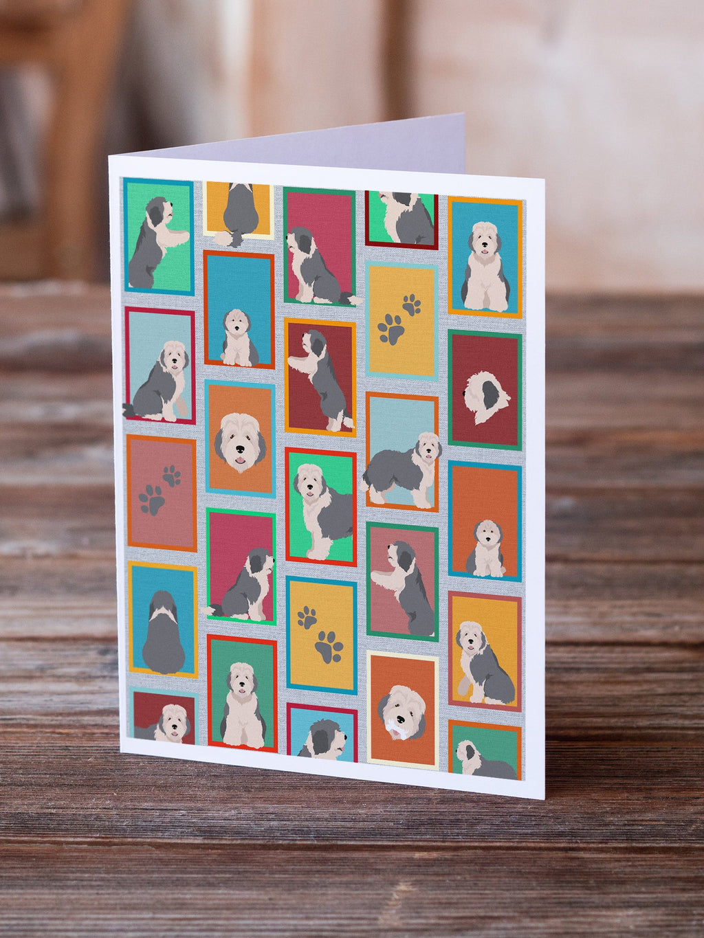 Lots of Old English Sheepdog Greeting Cards Pack of 8 Blank Cards with Envelopes Whimsical A7 Size 5x7