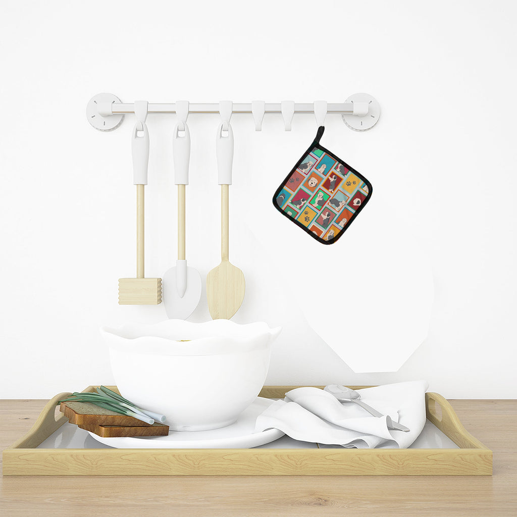 Lots of Old English Sheepdog Pot Holder Set of 2 Heat Resistant Quilted Hot Pads 7.5 x 7.5 Inch, Insulated Kitchen Trivets for Cooking & Baking