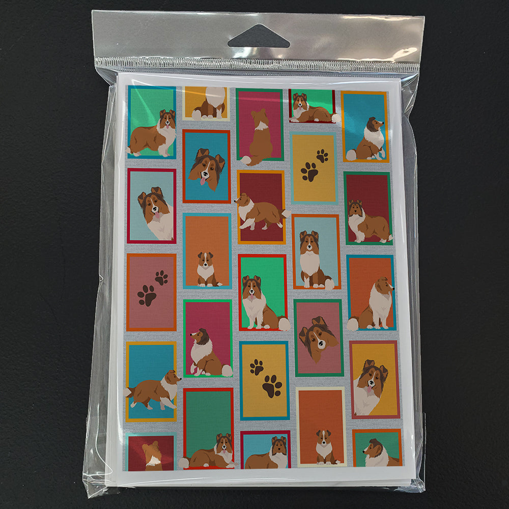 Lots of Sheltie Greeting Cards Pack of 8 Blank Cards with Envelopes Whimsical A7 Size 5x7