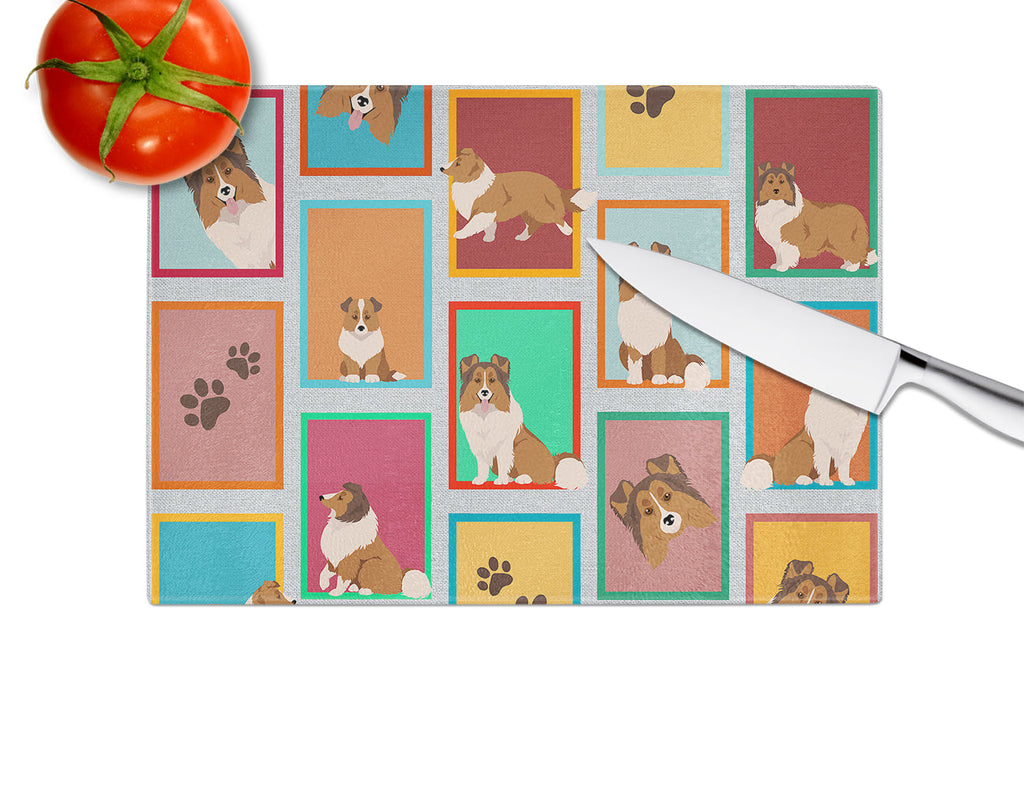 Lots of Sheltie Cutting Board Tempered Glass Kitchen Cutting Surface, Heat Resistant Chopping, Non-Slip Feet, Food Prep & Serving