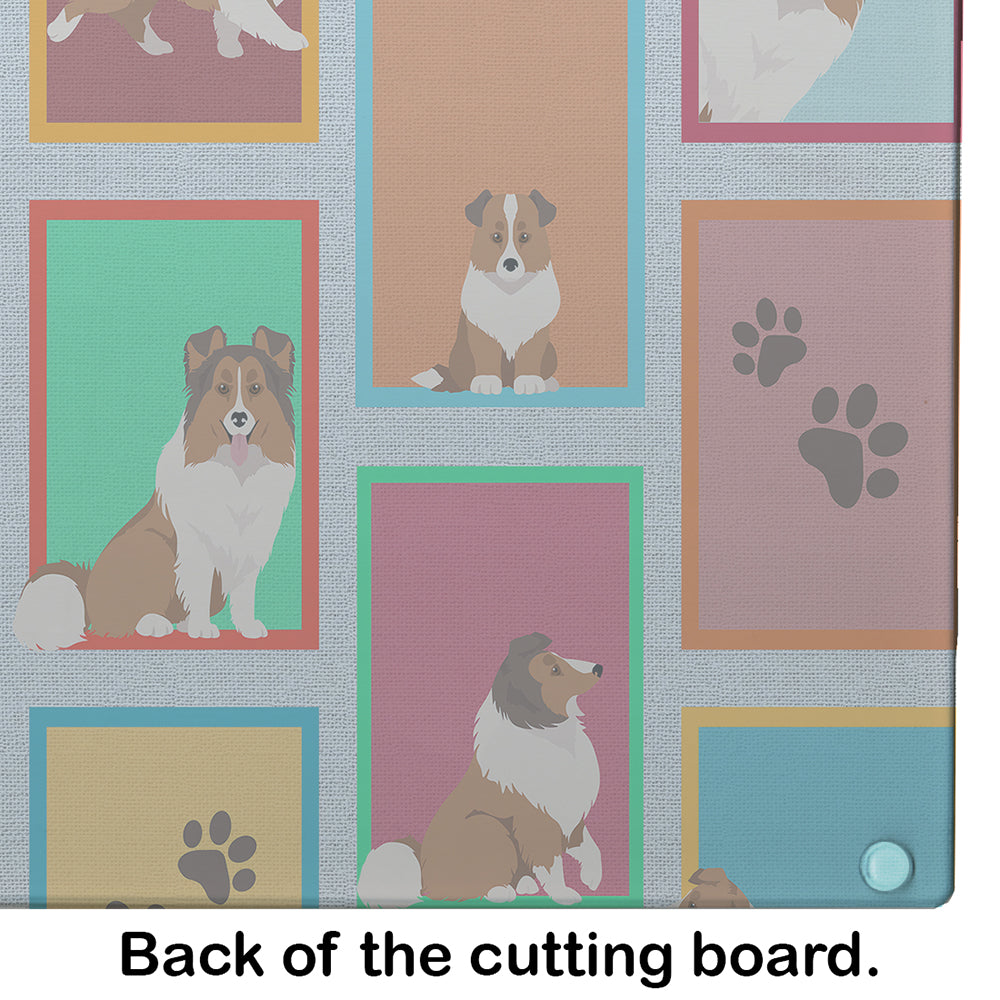 Lots of Sheltie Cutting Board Tempered Glass Kitchen Cutting Surface, Heat Resistant Chopping, Non-Slip Feet, Food Prep & Serving