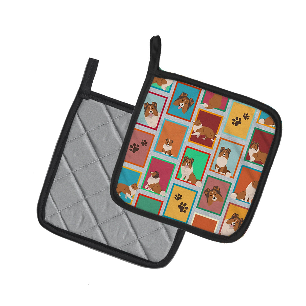 Lots of Sheltie Pot Holder Set of 2 Heat Resistant Quilted Hot Pads 7.5 x 7.5 Inch, Insulated Kitchen Trivets for Cooking & Baking