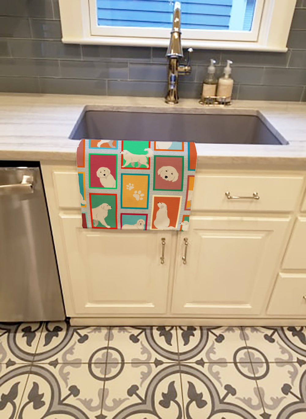 Lots of Great Pyrenees Kitchen Towel Velour Plush Front and Cotton Loop Back Machine Washable