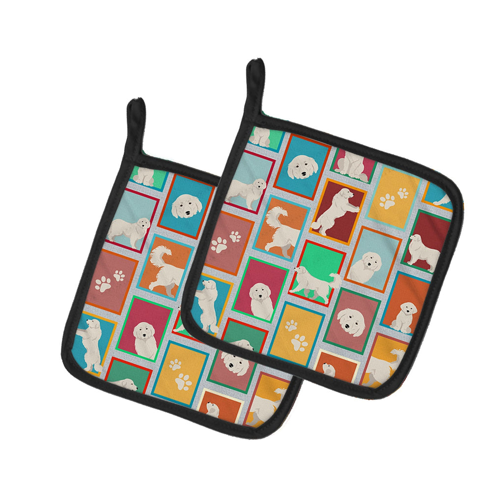Lots of Great Pyrenees Pot Holder Set of 2 Heat Resistant Quilted Hot Pads 7.5 x 7.5 Inch, Insulated Kitchen Trivets for Cooking & Baking