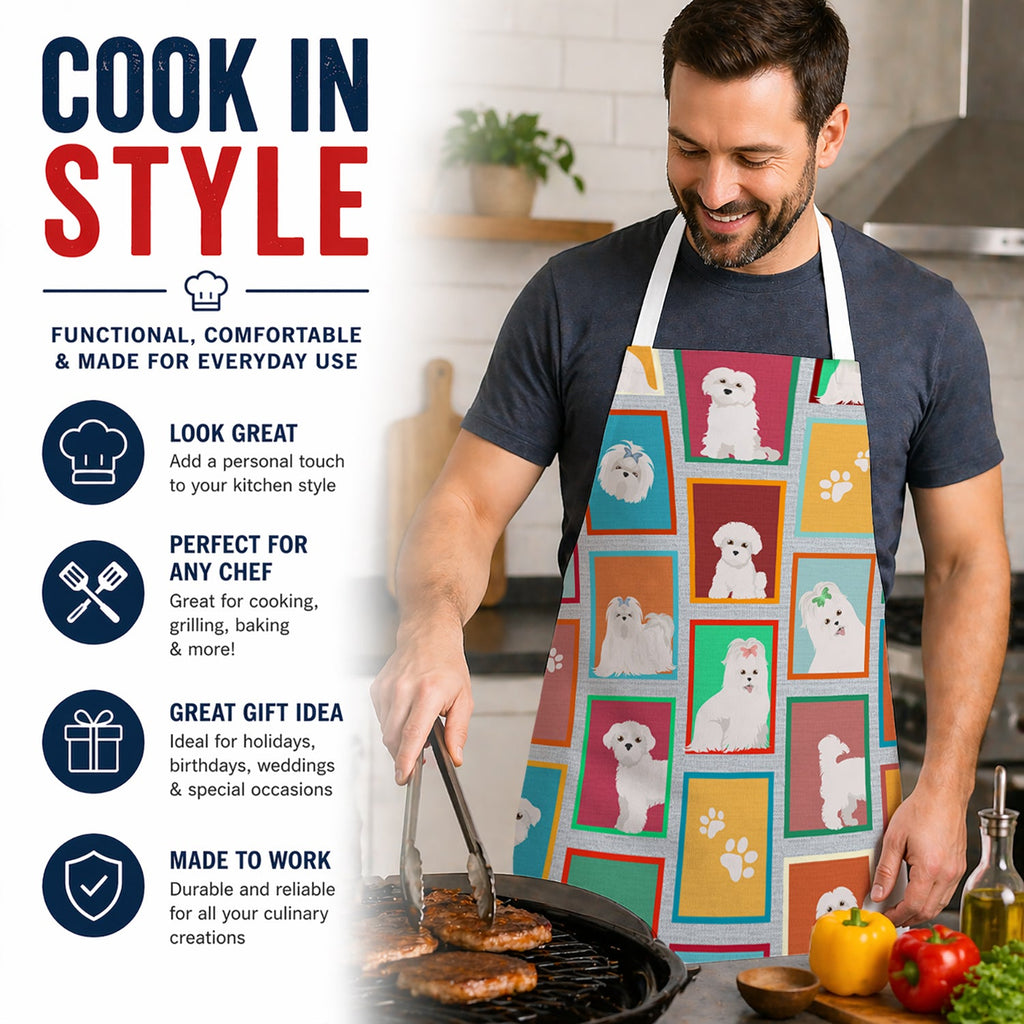 Lots of Maltese Apron Cooking Kitchen Server Baking Crafts Gardening for Adult Women Men, Unisex, Large, Multicolor