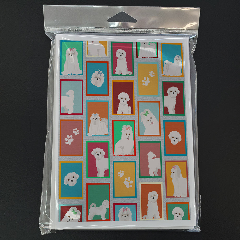 Lots of Maltese Greeting Cards Pack of 8 Blank Cards with Envelopes Whimsical A7 Size 5x7
