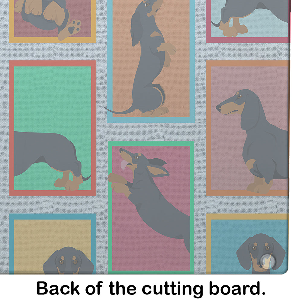 Lots of Black and Tan Dachshund Cutting Board Tempered Glass Kitchen Cutting Surface, Heat Resistant Chopping, Non-Slip Feet, Food Prep & Serving