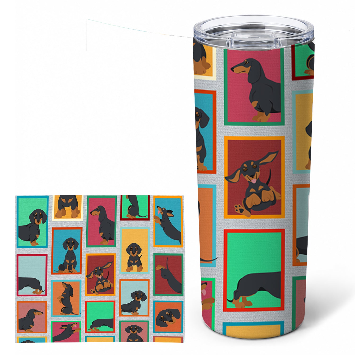 Lots of Black and Tan Dachshund Stainless Steel Skinny Tumbler 20 oz Vacuum Double Walled Reusable Insulated Travel Cup