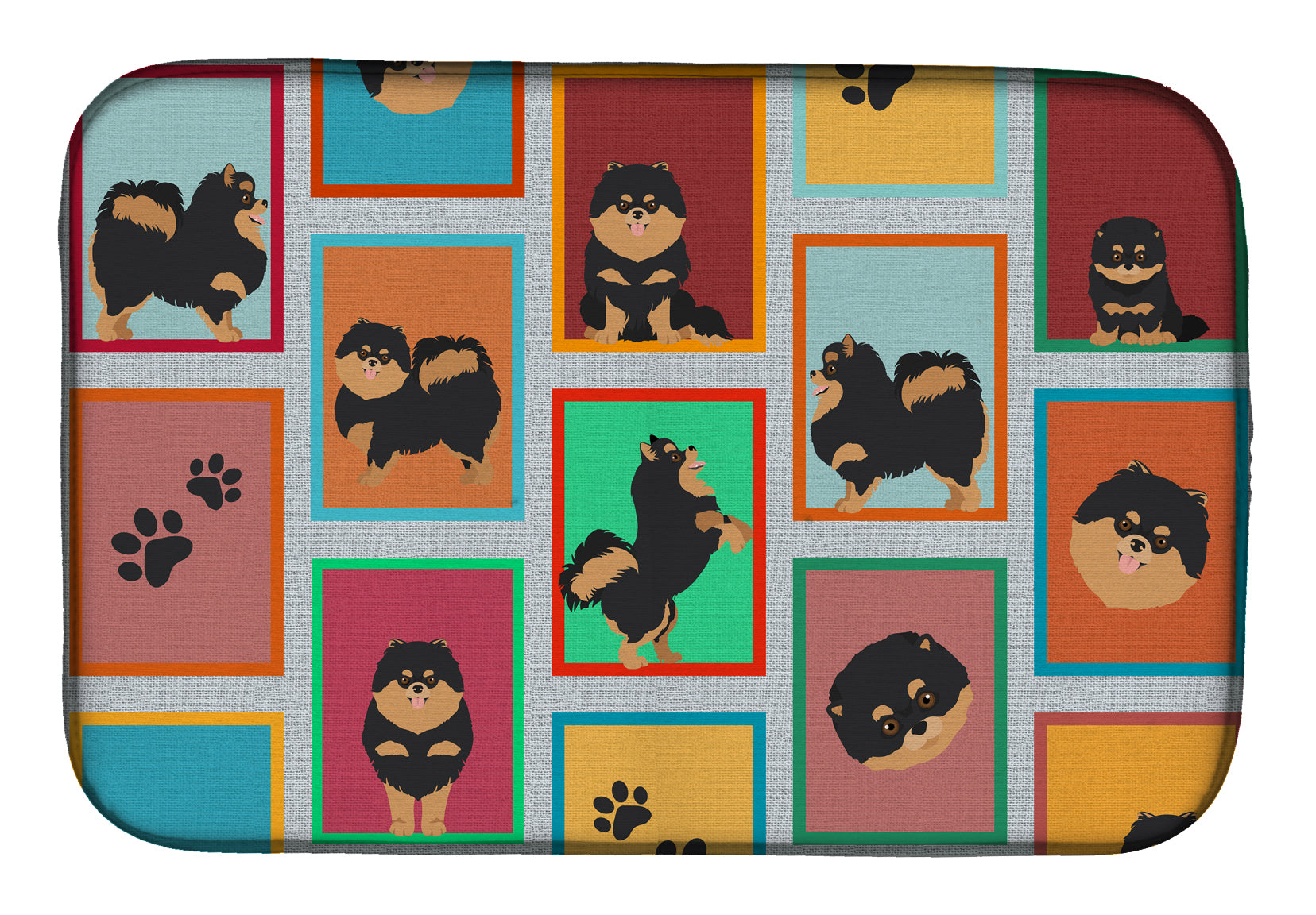 Lots of Black and Tan Pomeranian Dish Drying Mat Absorbent Dish Drying Mat Pad for Kitchen Counter Dish Drainer Mat for Countertop, 14 x 21", Multicolor