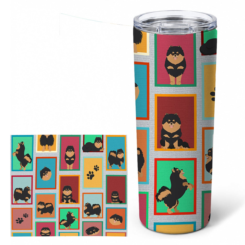 Lots of Black and Tan Pomeranian Stainless Steel Skinny Tumbler 20 oz Vacuum Double Walled Reusable Insulated Travel Cup