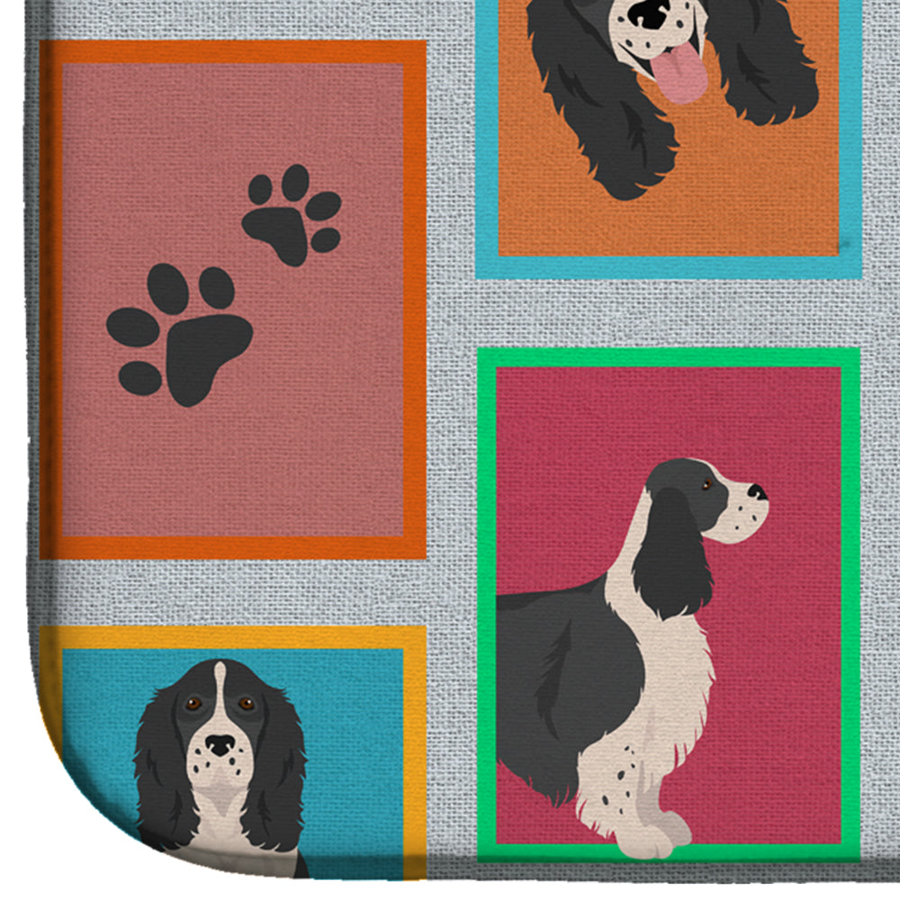 Lots of Black and White English Springer Spaniel Dish Drying Mat Absorbent Dish Drying Mat Pad for Kitchen Counter Dish Drainer Mat for Countertop, 14 x 21", Multicolor