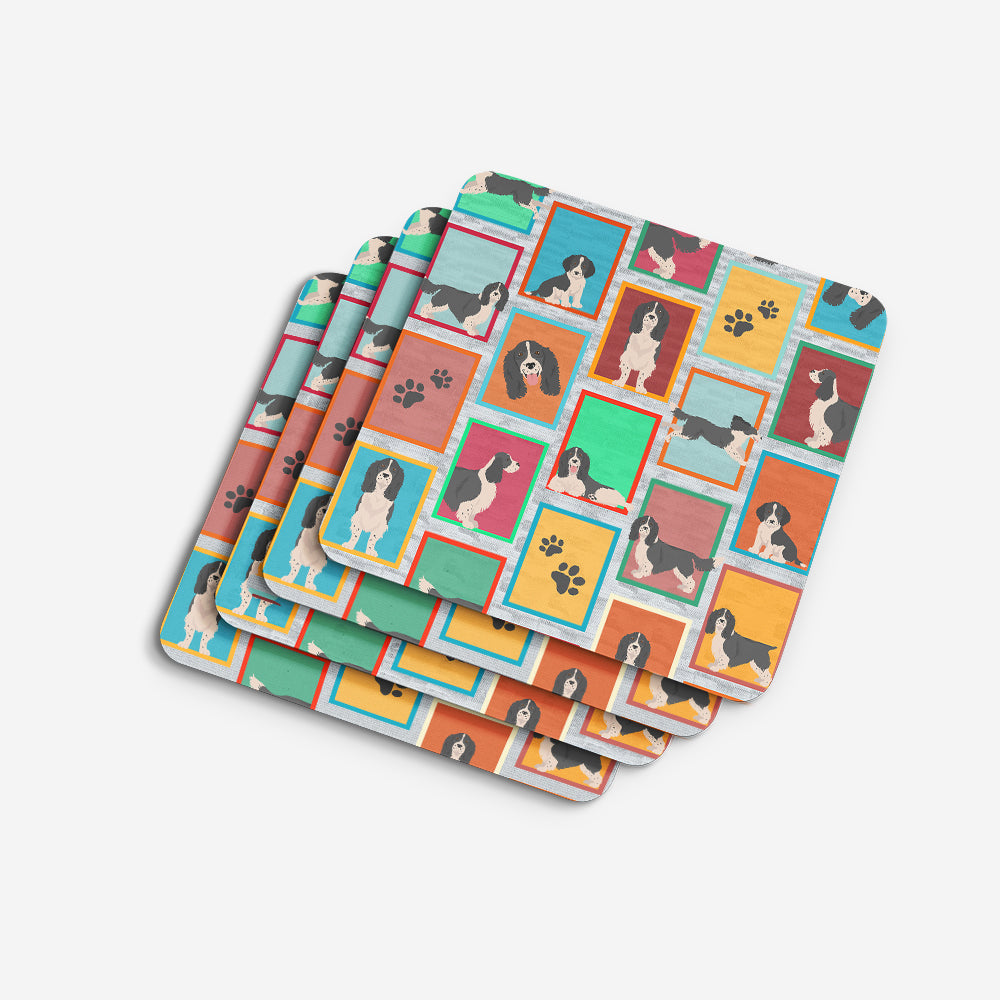 Lots of Black and White English Springer Spaniel Foam Coasters Set of 4 Cup Coasters for Indoor Outdoor, Tabletop Protection, Anti Slip, Mouse pad Material
