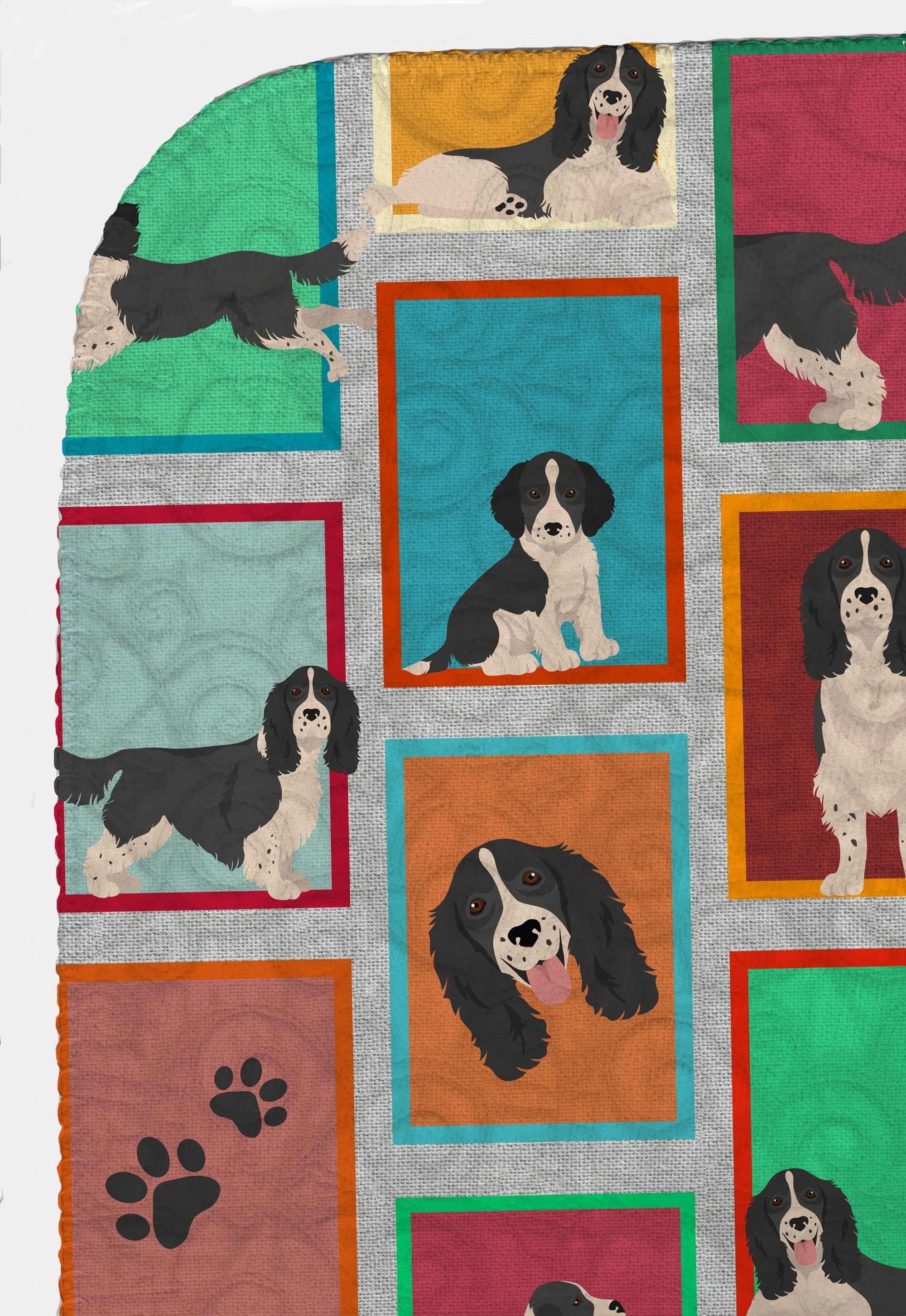 Lots of Black and White English Springer Spaniel Quilted Blanket 50x60 Artwork Pattern Quilted Throw Blanket for Bed, Couch, Sofa, Soft and Lightweight