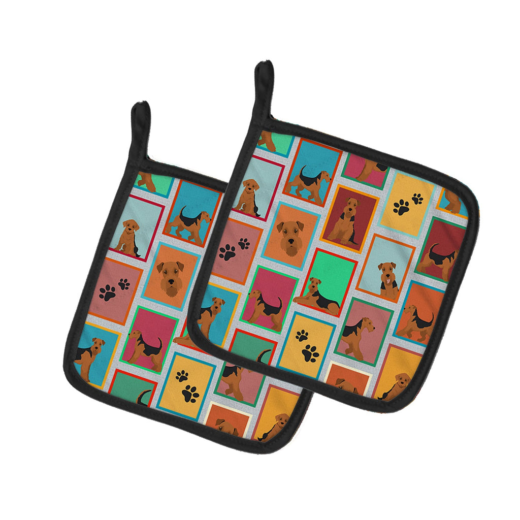 Lots of Airedale Terrier Pot Holder Set of 2 Heat Resistant Quilted Hot Pads 7.5 x 7.5 Inch, Insulated Kitchen Trivets for Cooking & Baking
