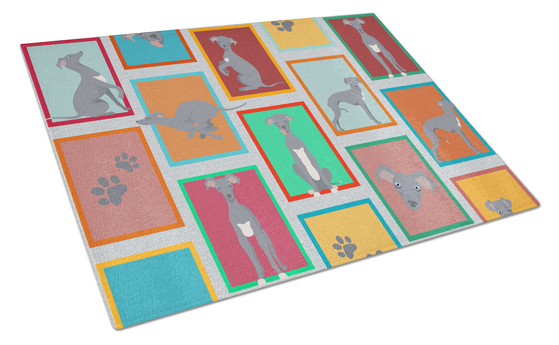 Lots of Italian Greyhound Cutting Board Tempered Glass Kitchen Cutting Surface, Heat Resistant Chopping, Non-Slip Feet, Food Prep & Serving
