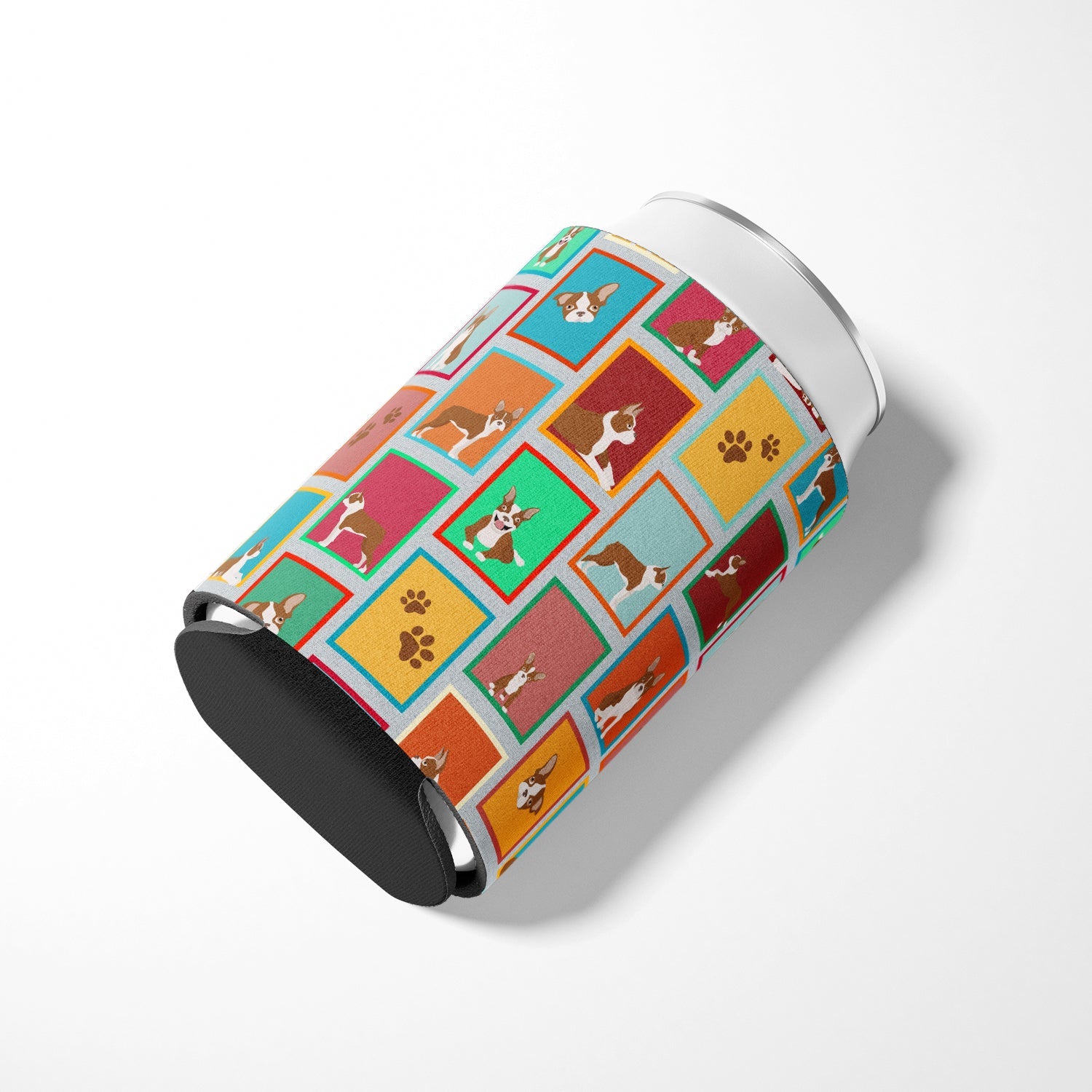Lots of Red Boston Terrier Can or Bottle Hugger Cooler Sleeve for Standard 12 oz Cans, Insulated Foam Beer & Soda Can Hugger Reusable