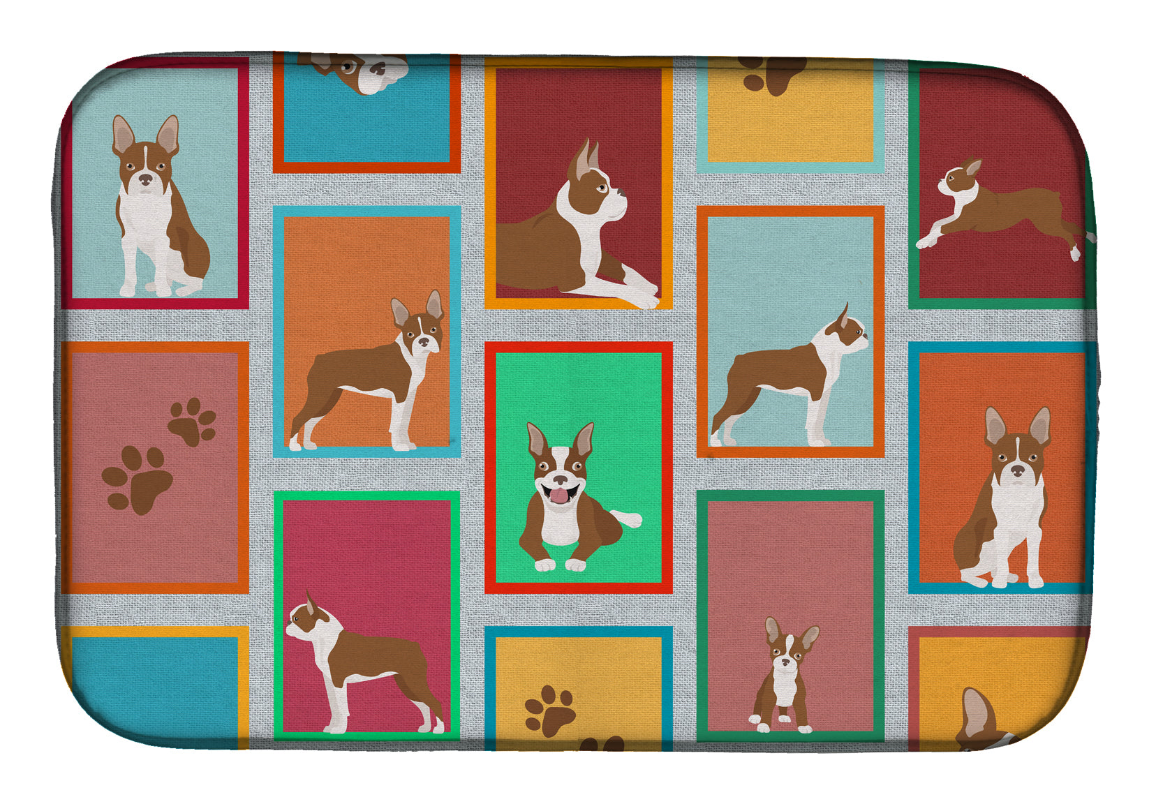 Lots of Red Boston Terrier Dish Drying Mat Absorbent Dish Drying Mat Pad for Kitchen Counter Dish Drainer Mat for Countertop, 14 x 21", Multicolor