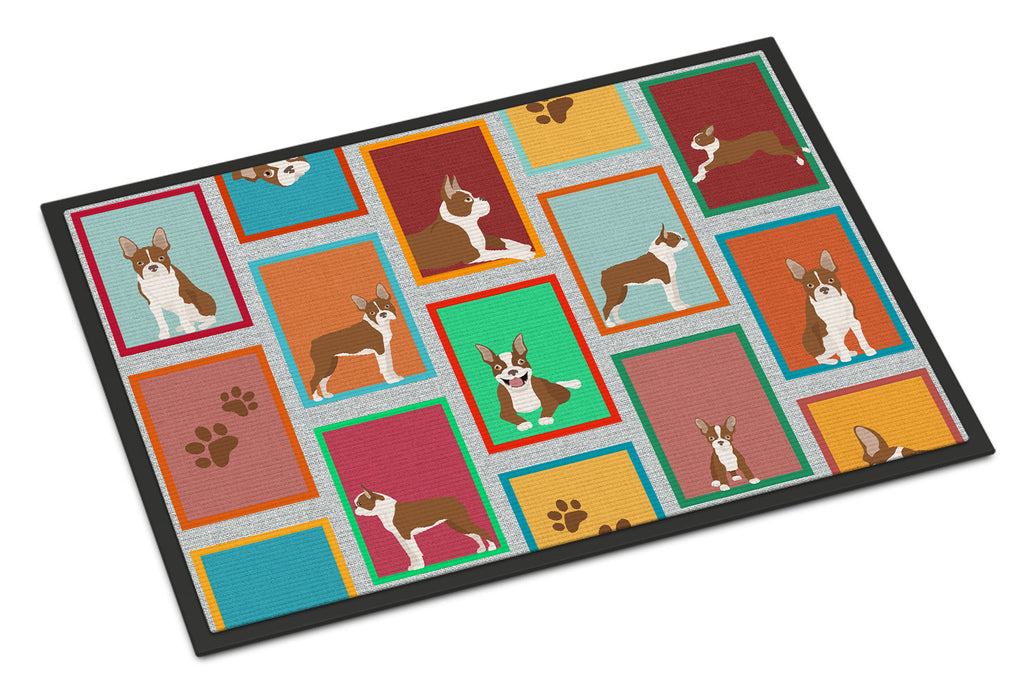 Lots of Red Boston Terrier Doormat Indoor Outdoor 24H X 36W Front Door Mat Rugs for Entryway, Non Slip Washable Low Pile,