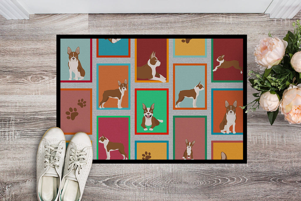 Lots of Red Boston Terrier Doormat Indoor Outdoor 24H X 36W Front Door Mat Rugs for Entryway, Non Slip Washable Low Pile,