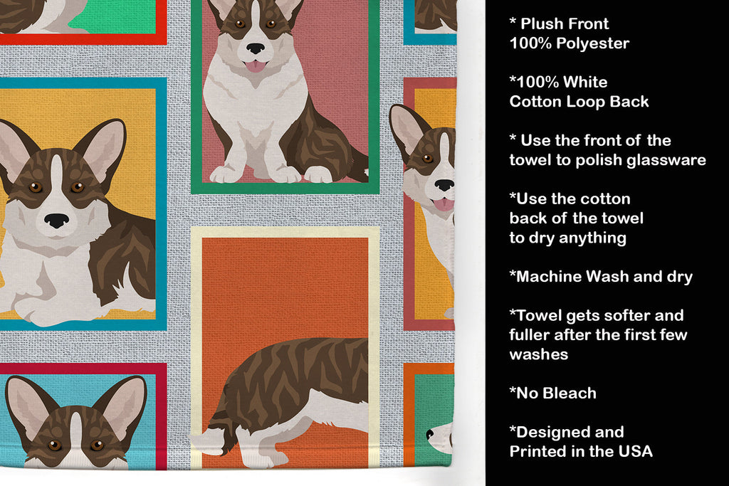 Lots of Brindle Cardigan Corgi Kitchen Towel Velour Plush Front and Cotton Loop Back Machine Washable