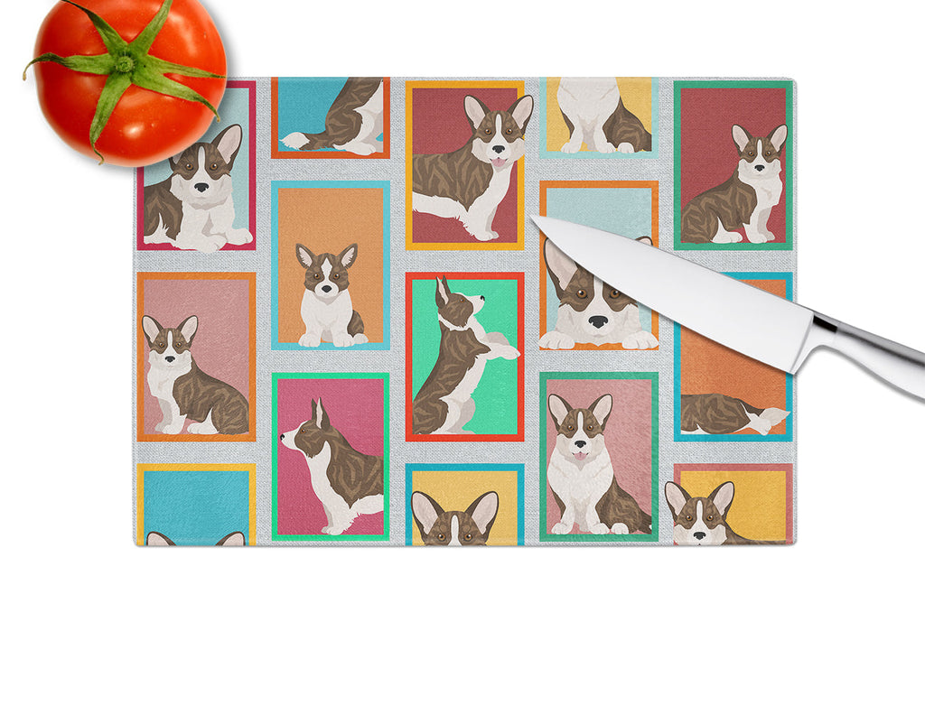 Lots of Brindle Cardigan Corgi Cutting Board Tempered Glass Kitchen Cutting Surface, Heat Resistant Chopping, Non-Slip Feet, Food Prep & Serving