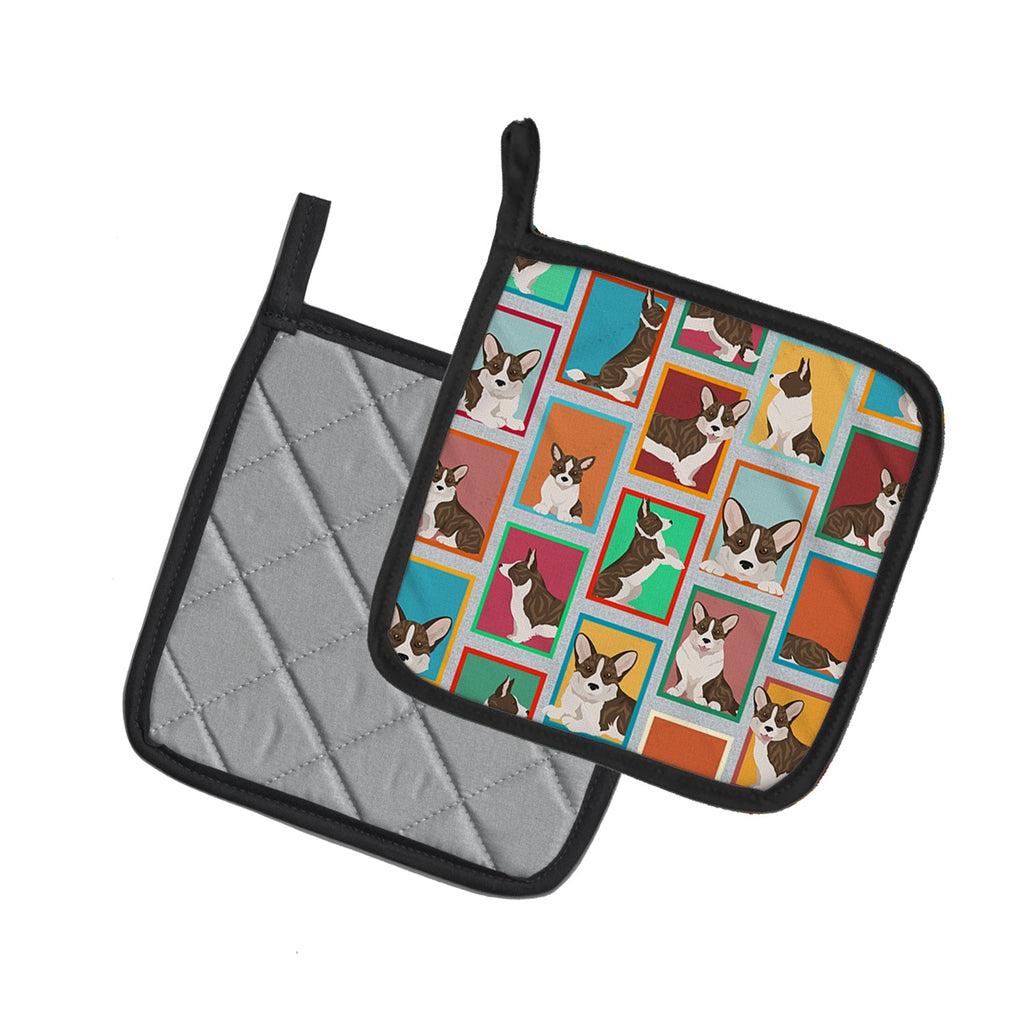 Lots of Brindle Cardigan Corgi Pot Holder Set of 2 Heat Resistant Quilted Hot Pads 7.5 x 7.5 Inch, Insulated Kitchen Trivets for Cooking & Baking