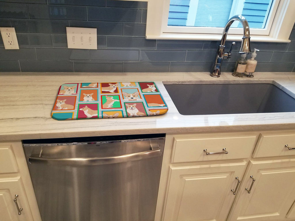 Lots of Fawn Cardigan Corgi Dish Drying Mat Absorbent Dish Drying Mat Pad for Kitchen Counter Dish Drainer Mat for Countertop, 14 x 21", Multicolor