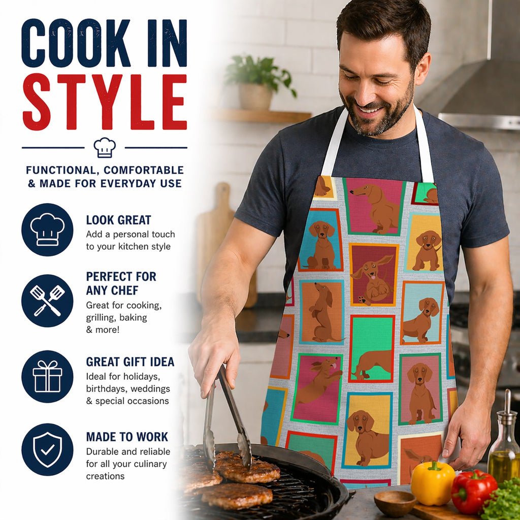 Lots of Red Dachshund Apron Cooking Kitchen Server Baking Crafts Gardening for Adult Women Men, Unisex, Large, Multicolor