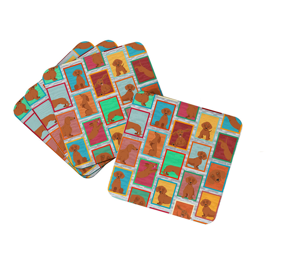 Lots of Red Dachshund Foam Coasters Set of 4 Cup Coasters for Indoor Outdoor, Tabletop Protection, Anti Slip, Mouse pad Material
