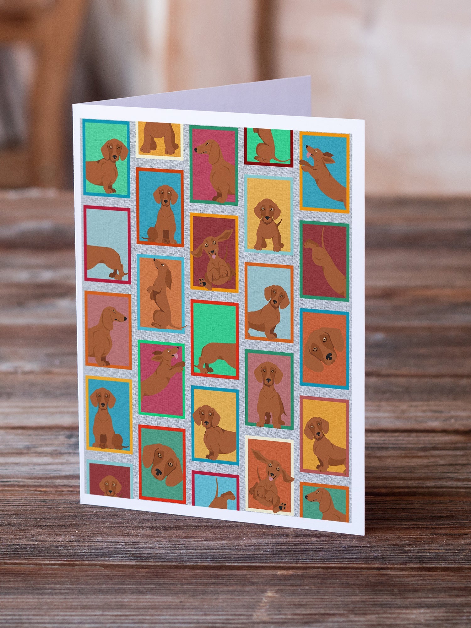 Lots of Red Dachshund Greeting Cards Pack of 8 Blank Cards with Envelopes Whimsical A7 Size 5x7